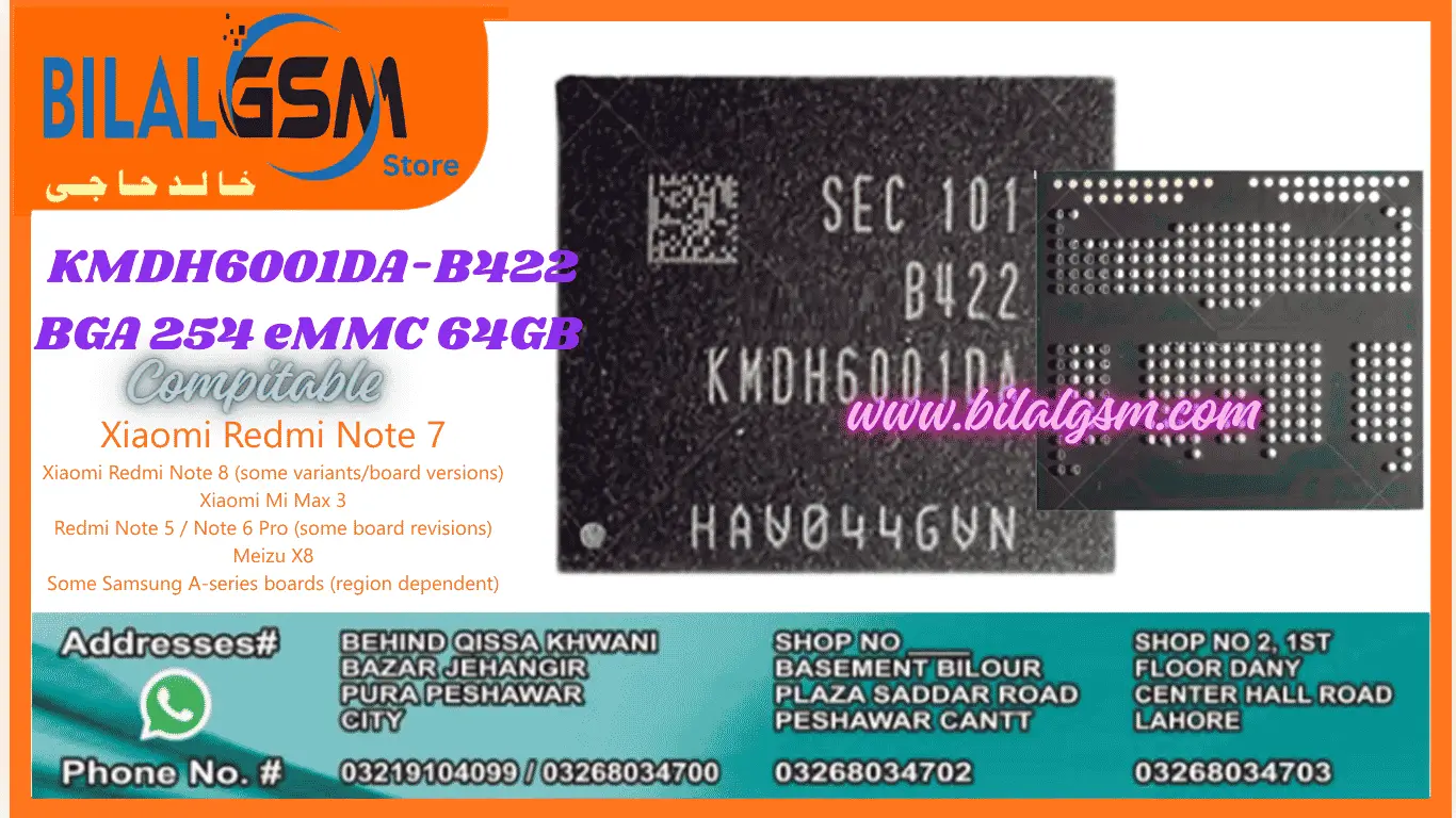 KMDH6001DA-B422 BGA 254 eMMC 64GB IC Mobile Storage Chip BilalGSM